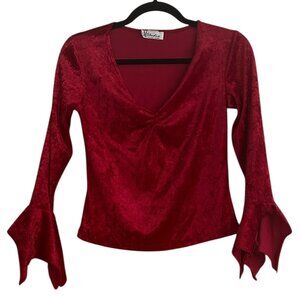 M Studio Red Velvet Crop Top Witchy Flared Sleeve Cutout Devilish Party Y2K